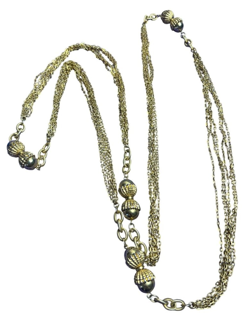 Vintage Goldtone Chain Necklace Multi Strand Beaded No Clasp 55 inches Long